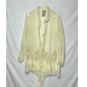 Johnny Was Women's Small Cream Sheer Long Sleeve Kimono Boho Chic